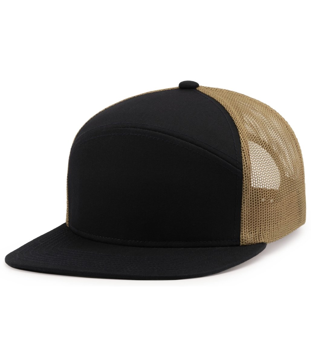 Pacific Headwear 6 - Panel Arch Trucker Snapback Cap - Pacific Headwear P787 NAVY/BUCK/NAVY OS