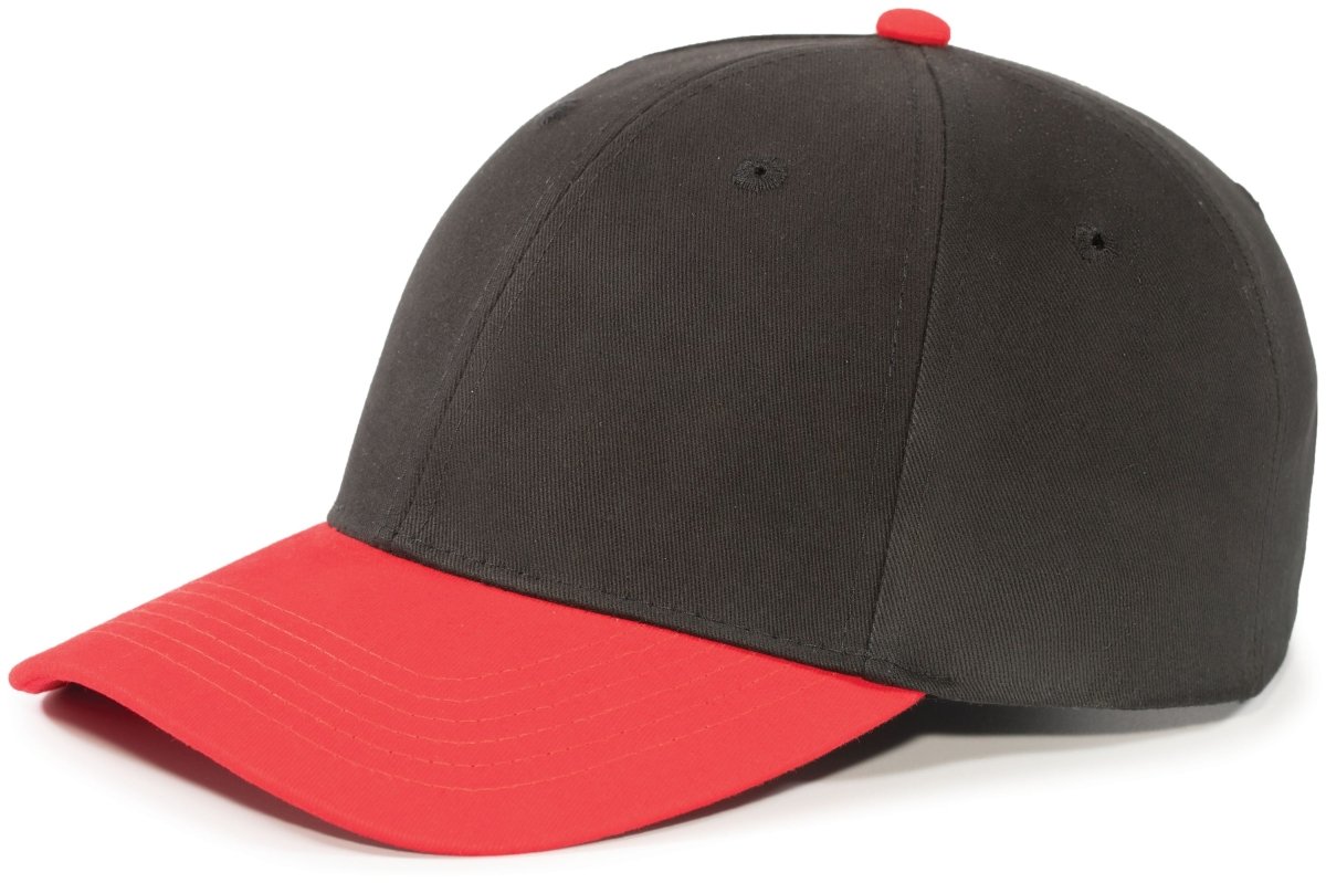 Pacific Headwear Brushed Cotton Twill Hook - And - Loop Adjustable Cap 101C BLACK/RED OS