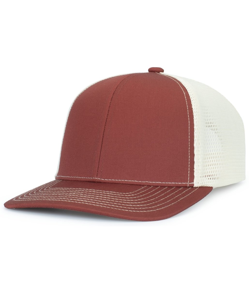 Pacific Headwear Contrast Stitch Trucker PacFlex Snapback Cap - Pacific Headwear P151S BRICK/BEIGE/BRICK OS