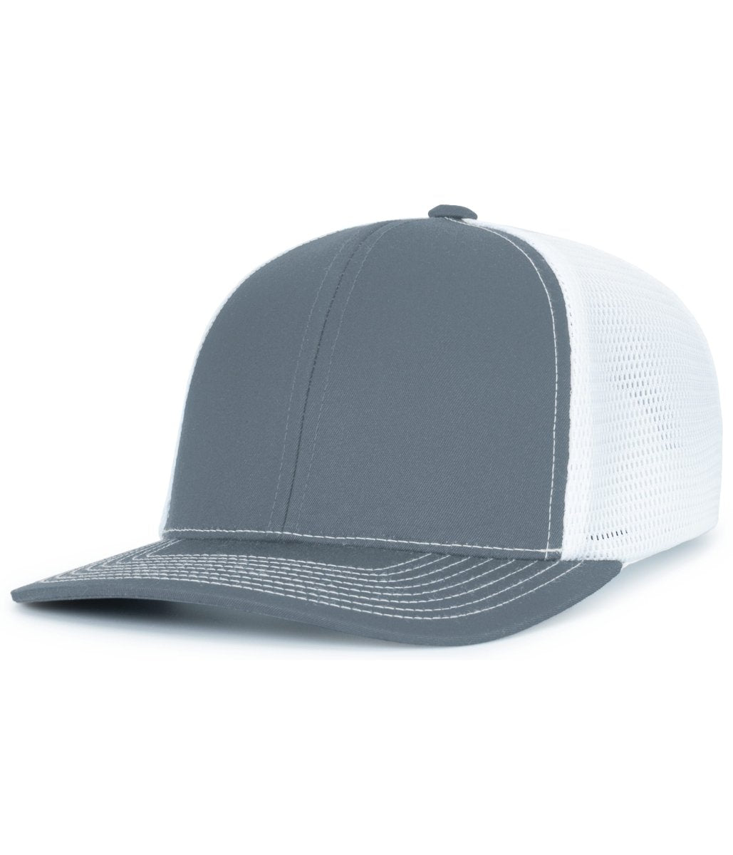 Pacific Headwear Contrast Stitch Trucker PacFlex Snapback Cap - Pacific Headwear P151S GRAPHITE/WHITE/GRAPHITE OS
