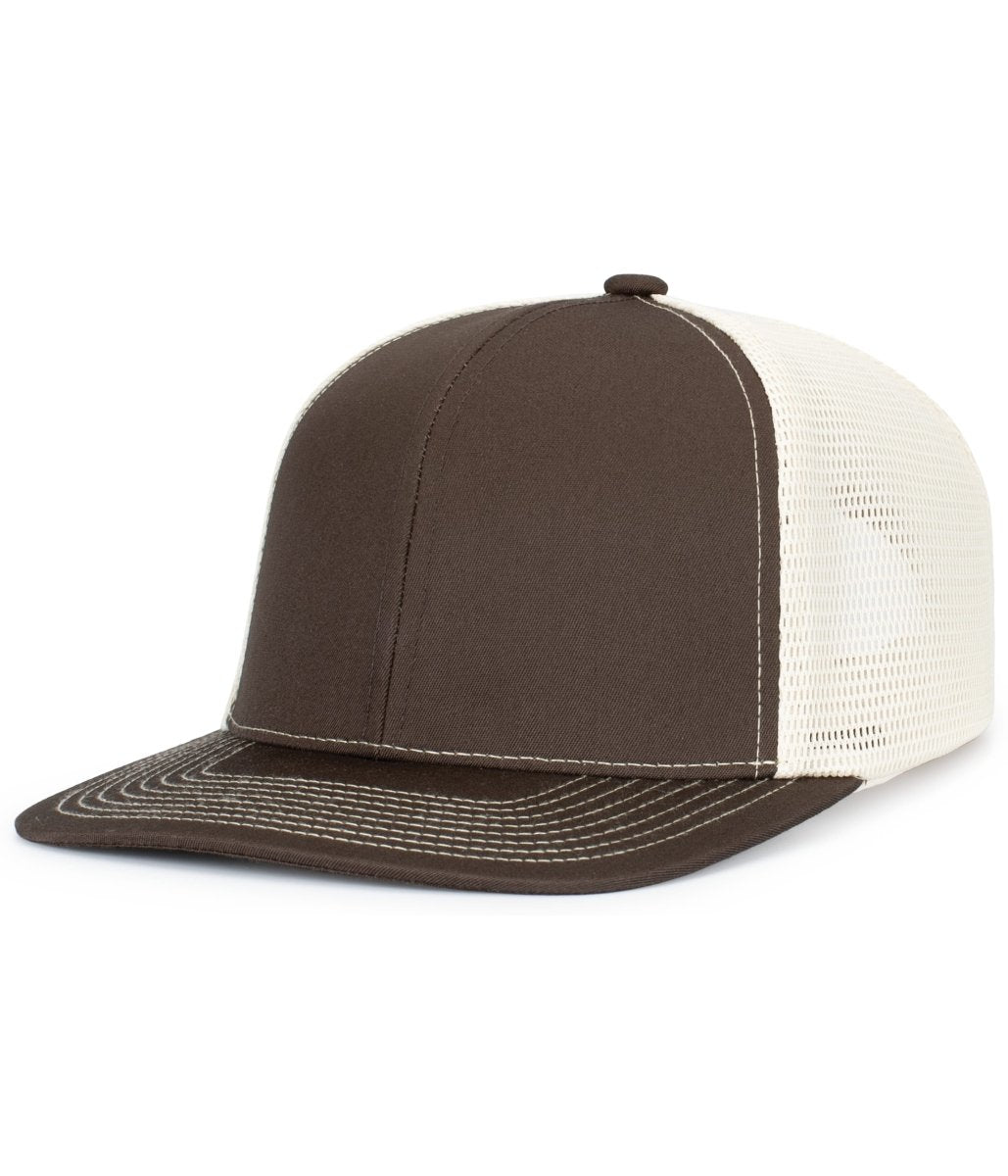 Pacific Headwear Contrast Stitch Trucker PacFlex Snapback Cap - Pacific Headwear P151S GREY BROWN/BEIGE/GREY BROWN OS
