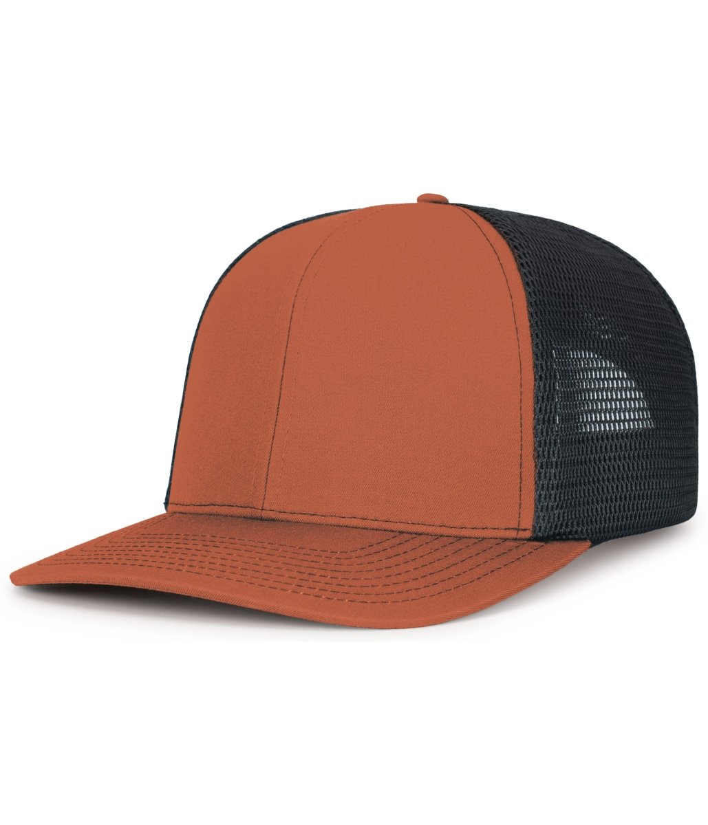 Pacific Headwear Contrast Stitch Trucker PacFlex Snapback Cap - Pacific Headwear P151S RUST/LIGHT CHARCOAL/RUST OS