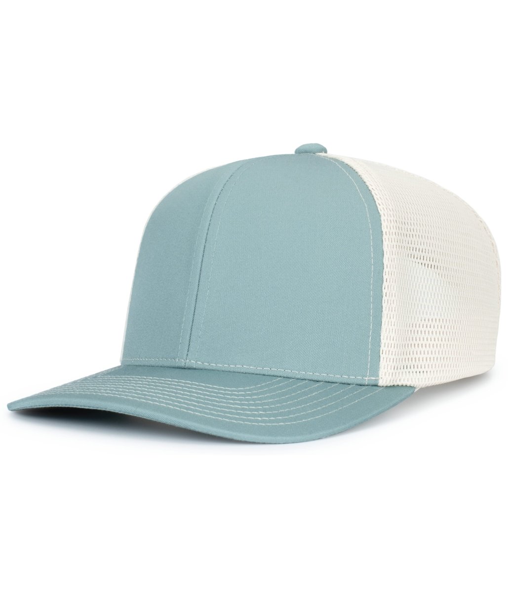 Pacific Headwear Contrast Stitch Trucker PacFlex Snapback Cap - Pacific Headwear P151S SMOKE BLUE/BEIGE/SMOKE BLUE OS