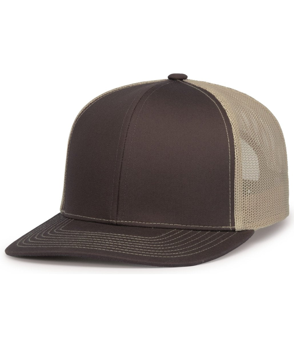 Pacific Headwear Contrast Stitch Trucker Snapback 104S BROWN/KHAKI/BROWN OS