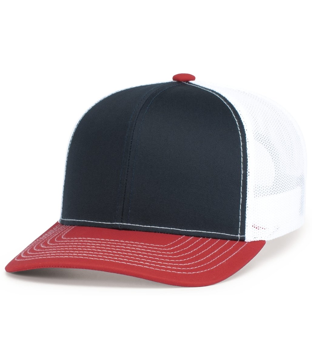 Pacific Headwear Contrast Stitch Trucker Snapback 104S NAVY/WHITE/RED OS