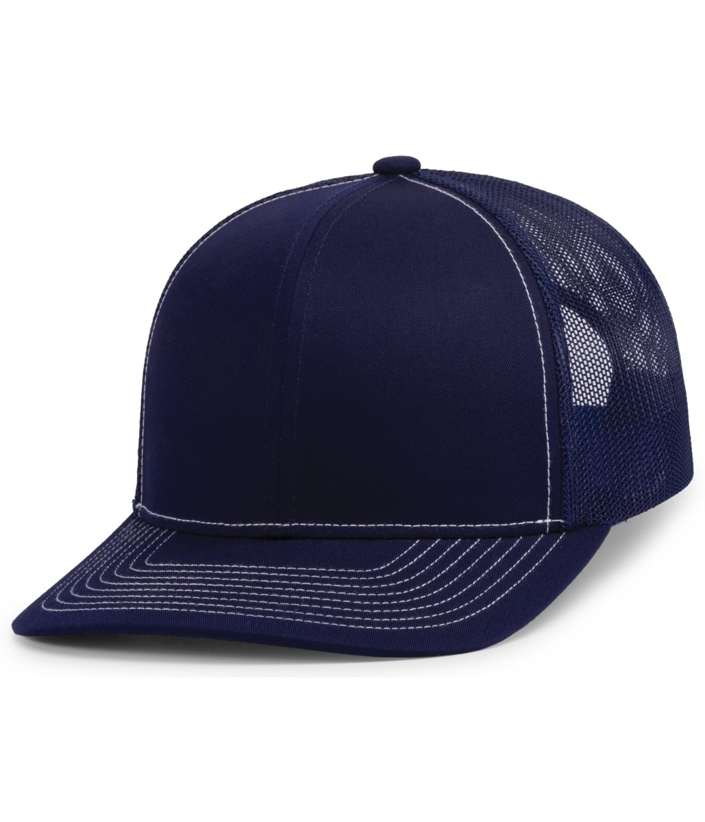 Pacific Headwear Contrast Stitch Trucker Snapback 104S TRUE NAVY/WHITE OS