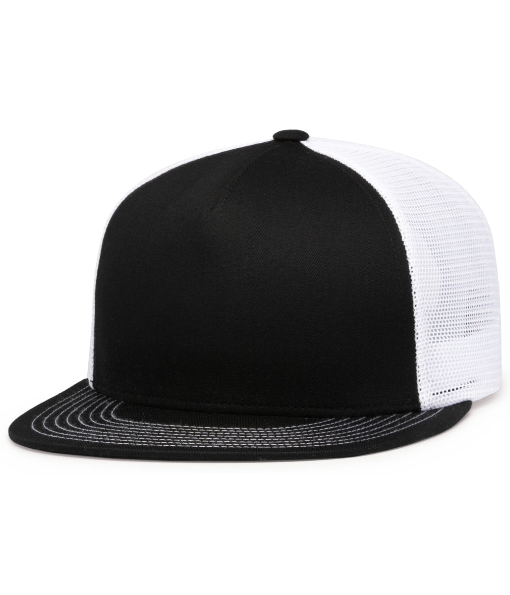 Pacific Headwear D - SERIES 5 - PANEL TRUCKER SNAPBACK CAP 4D7 BLACK/WHITE/BLACK OS