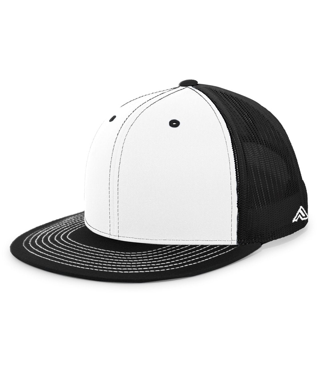 Pacific Headwear D - Series Trucker Snapback Cap 4D3 WHITE/BLACK/BLACK OS