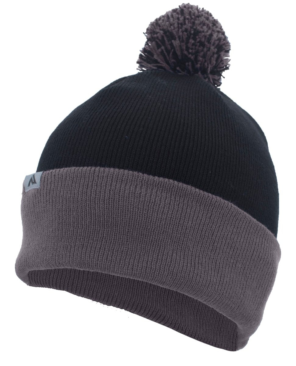 Pacific Headwear Knit Fold Over Pom - Pom Beanie 641K BLACK/GRAPHITE OS