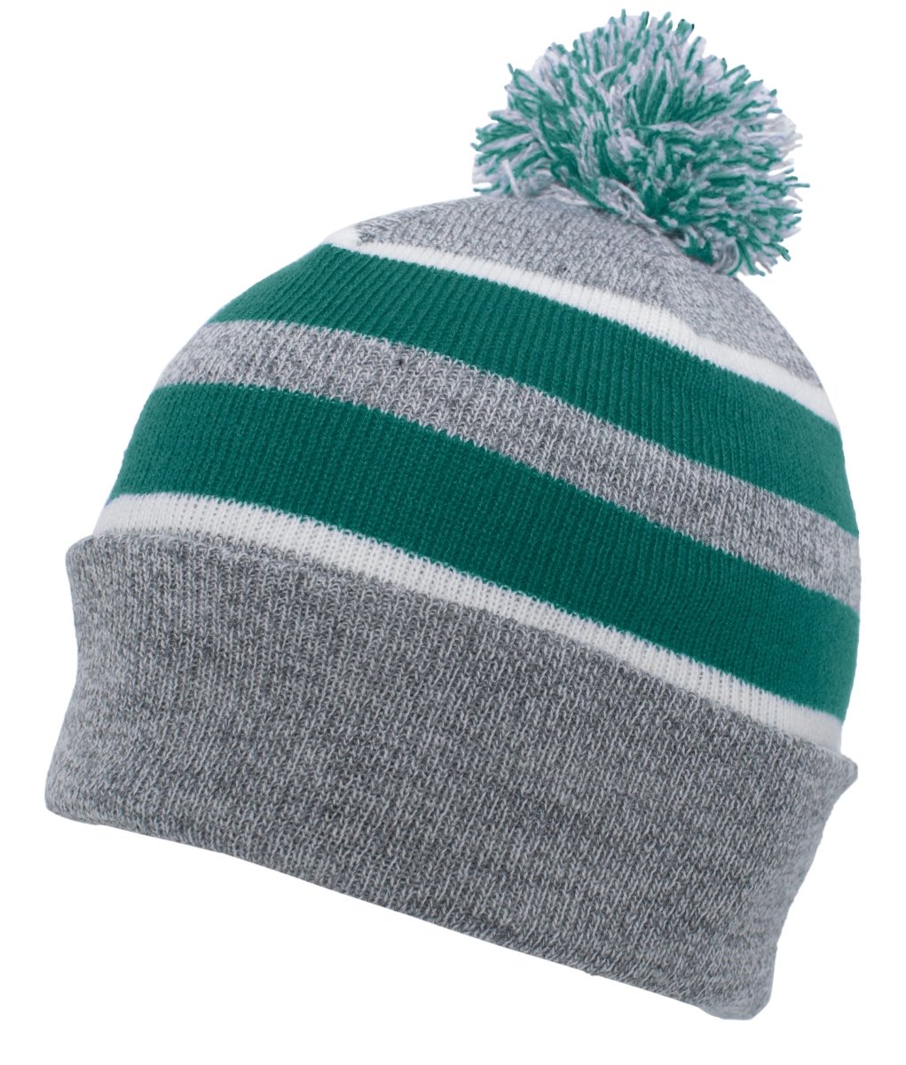 Pacific Headwear Knit Fold Over Pom - Pom Beanie 641K HEATHER/KELLY/WHITE OS