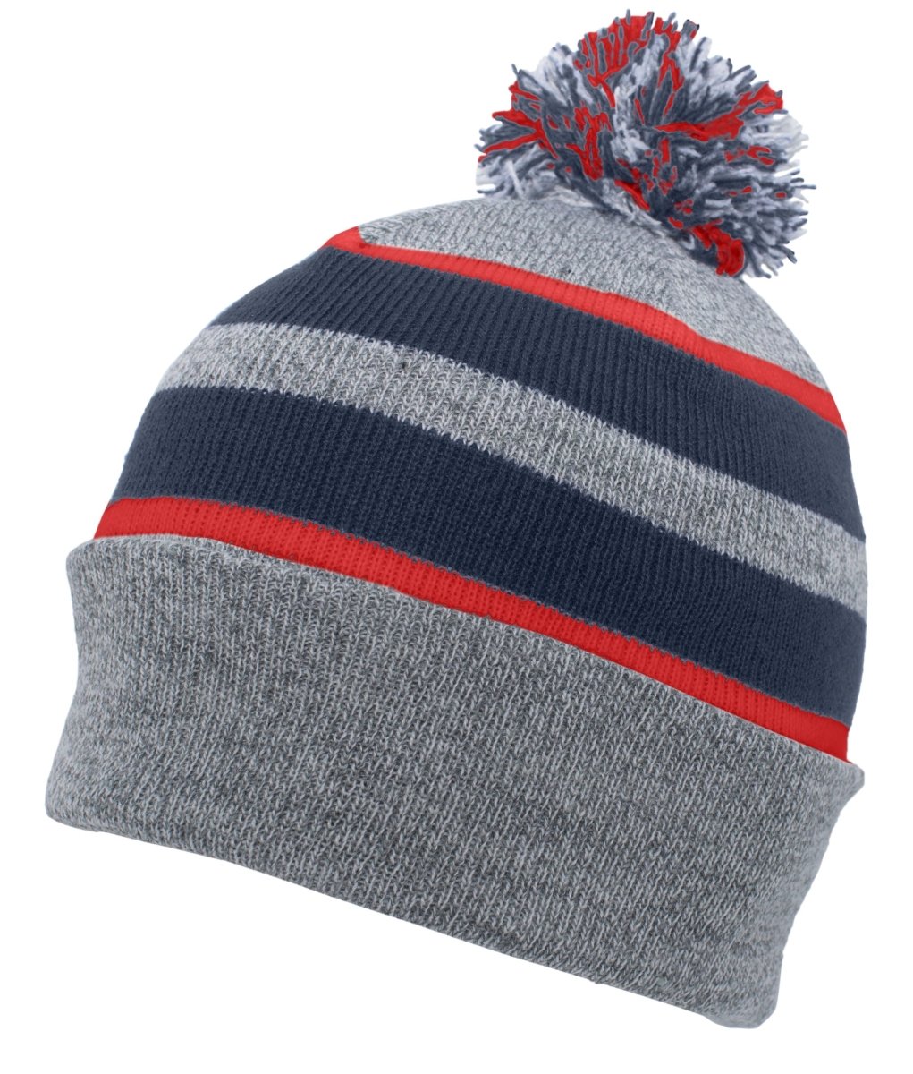 Pacific Headwear Knit Fold Over Pom - Pom Beanie 641K HEATHER/NAVY/RED OS