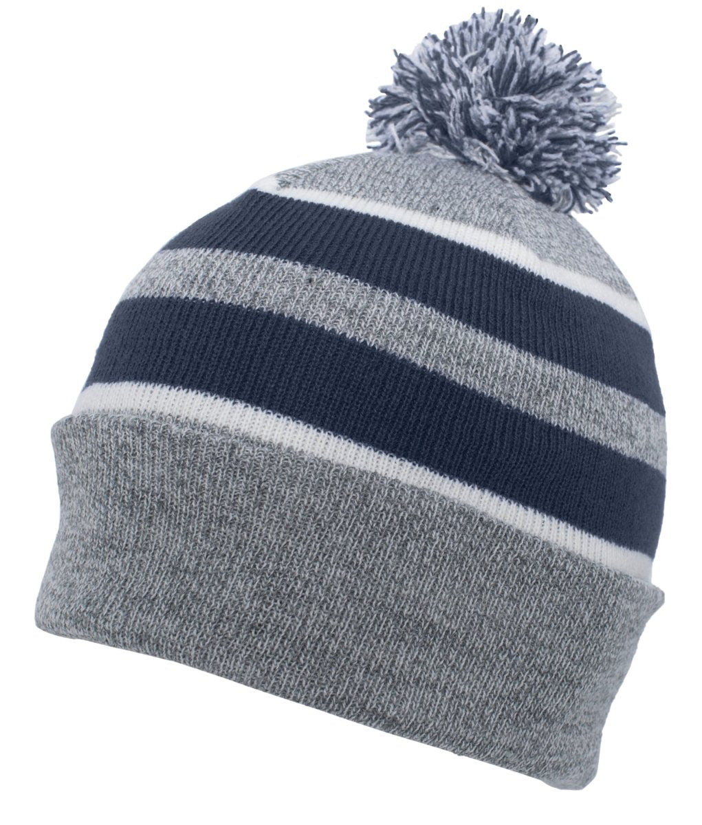 Pacific Headwear Knit Fold Over Pom - Pom Beanie 641K HEATHER/NAVY/WHITE OS