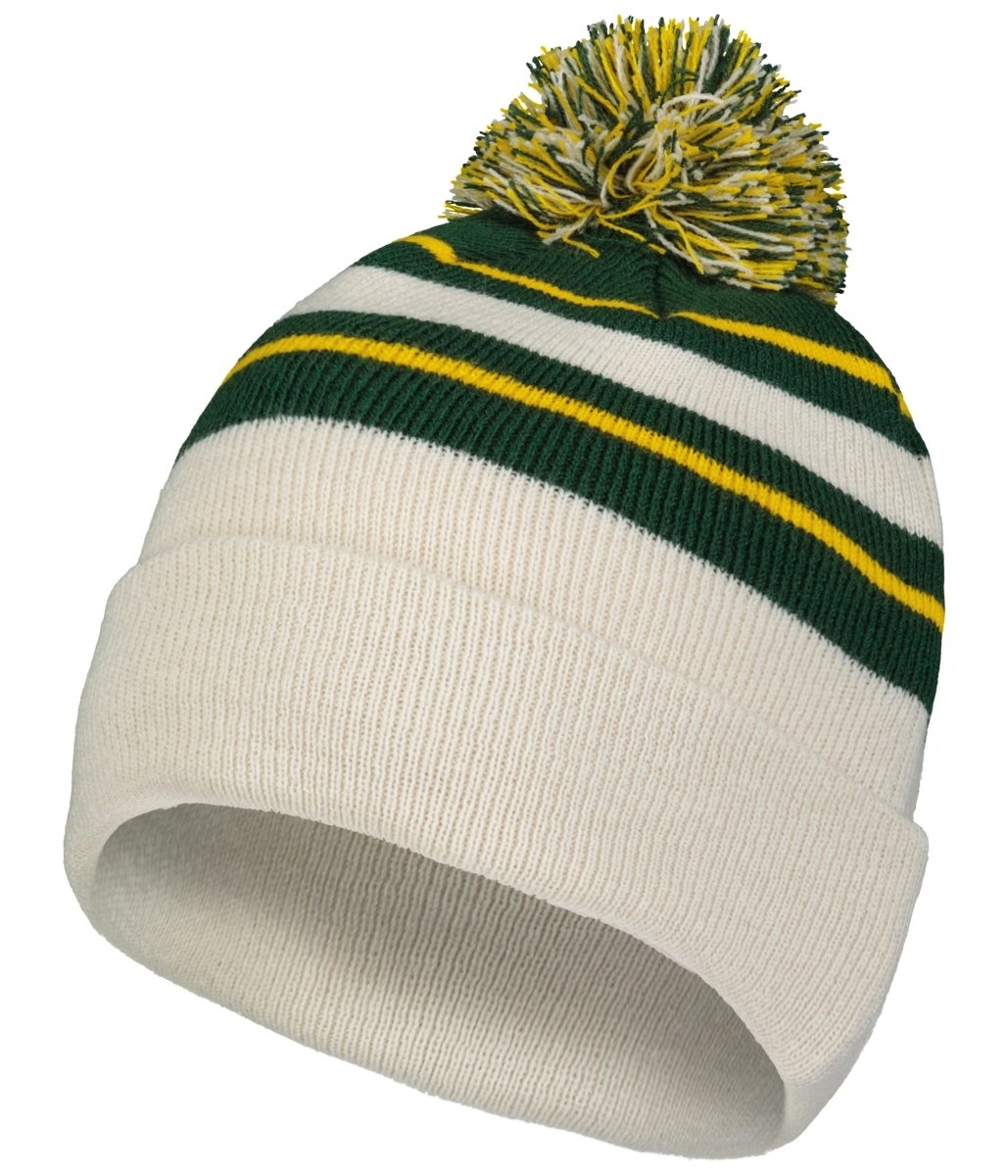 Pacific Headwear Knit Fold Over Pom - Pom Beanie 641K OAT/DARK GREEN/GOLD OS
