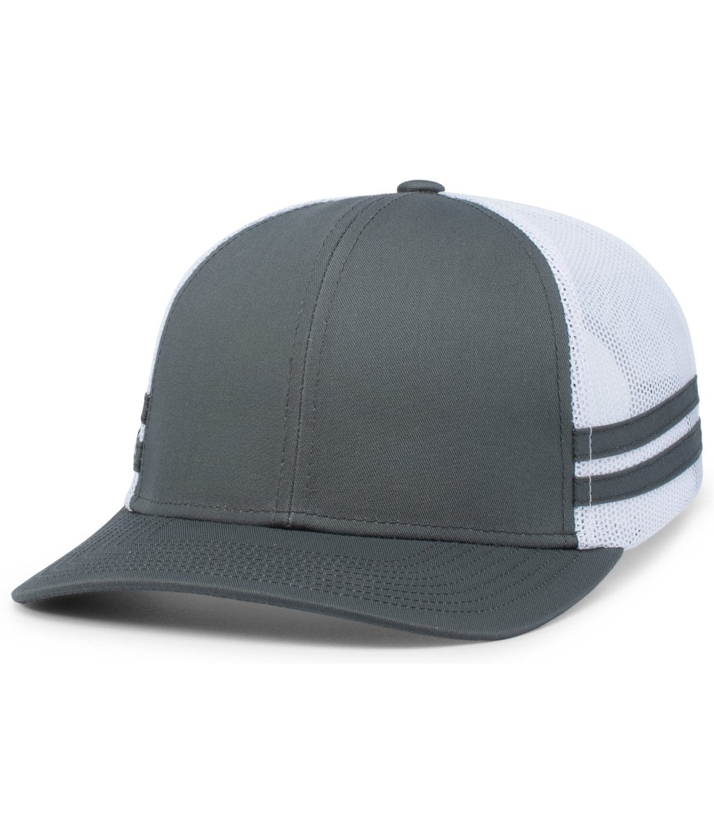 Pacific Headwear Low - Profile Stripe Trucker Cap - Pacific Headwear P115 GRAPHITE/WHITE/GRAPHITE OS