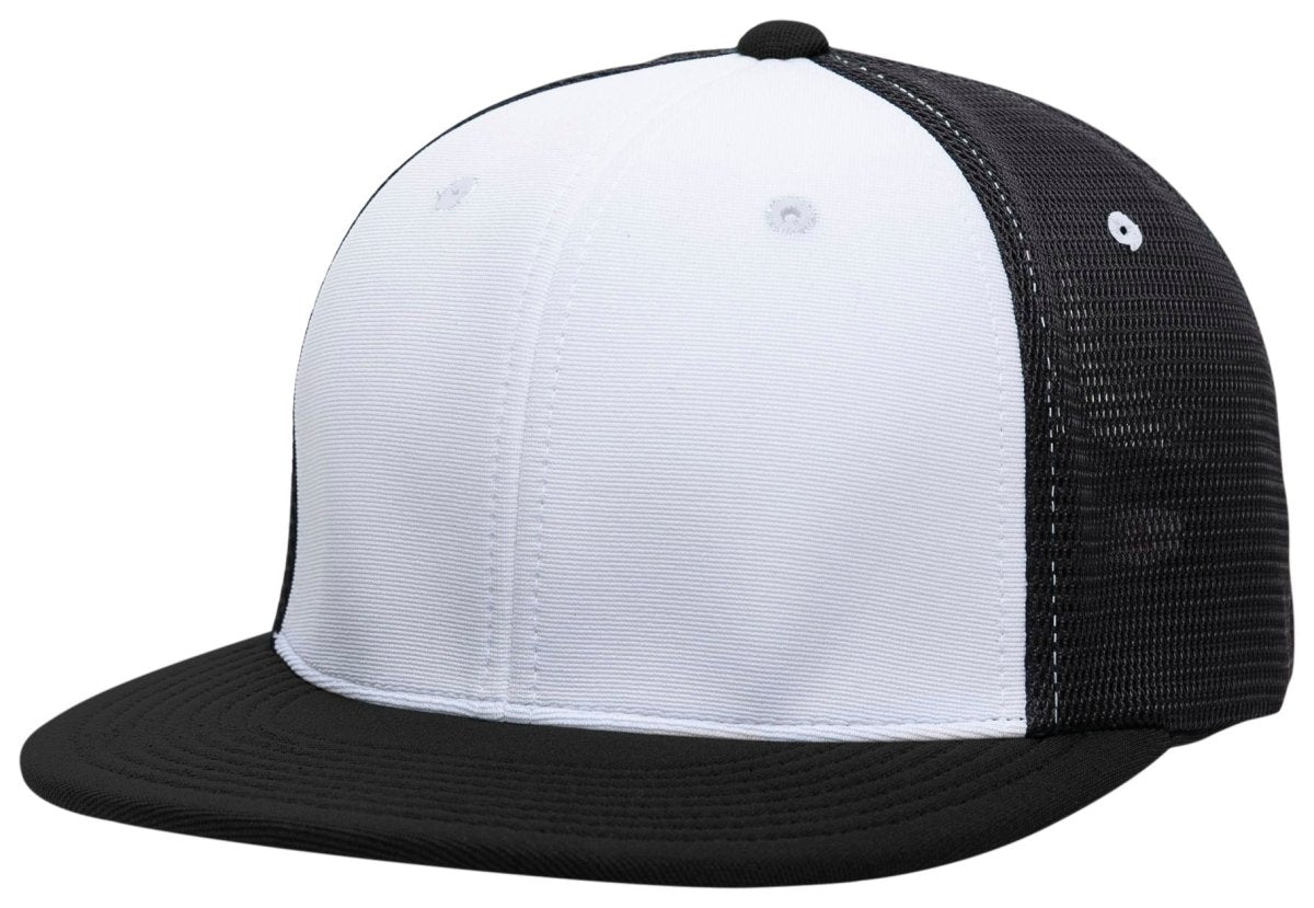 Pacific Headwear Premium M2 Performance Trucker Flexfit® Cap - Pacific Headwear ES341 WHITE/BLACK/BLACK S/M
