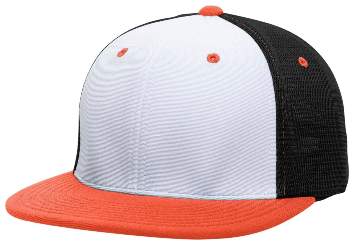 Pacific Headwear Premium M2 Performance Trucker Flexfit® Cap - Pacific Headwear ES341 WHITE/BLACK/ORANGE S/M