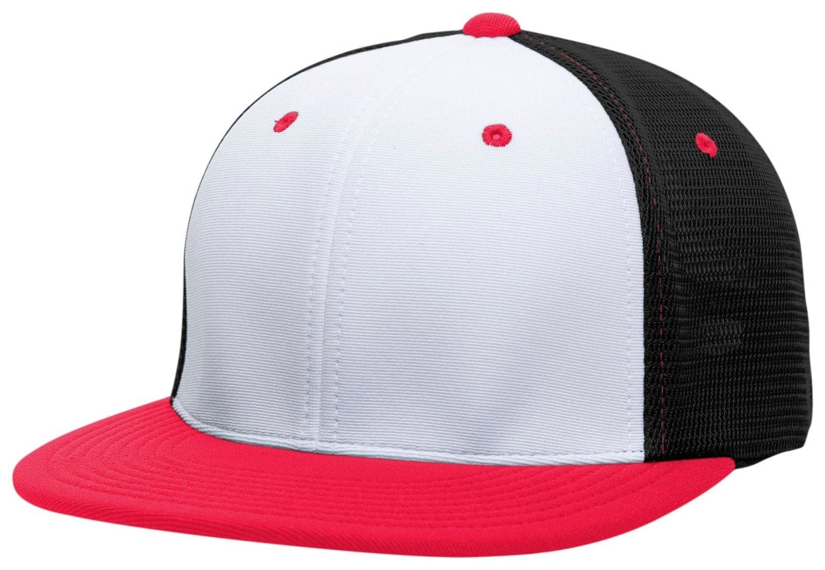 Pacific Headwear Premium M2 Performance Trucker Flexfit® Cap - Pacific Headwear ES341 WHITE/BLACK/RED S/M
