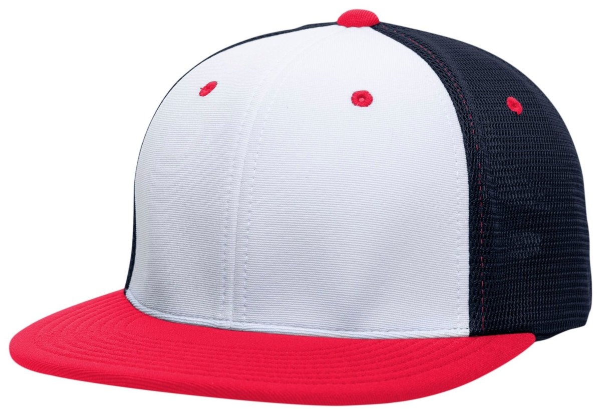 Pacific Headwear Premium M2 Performance Trucker Flexfit® Cap - Pacific Headwear ES341 WHITE/NAVY/RED S/M