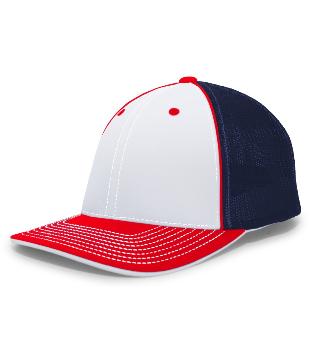 Pacific Headwear Trucker Flexfit® Cap 404F WHITE/NAVY/RED S/M