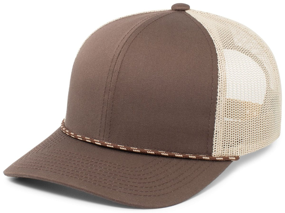 Pacific Headwear Trucker Snapback Braid Cap 104BR BROWN/KHAKI/BROWN OS