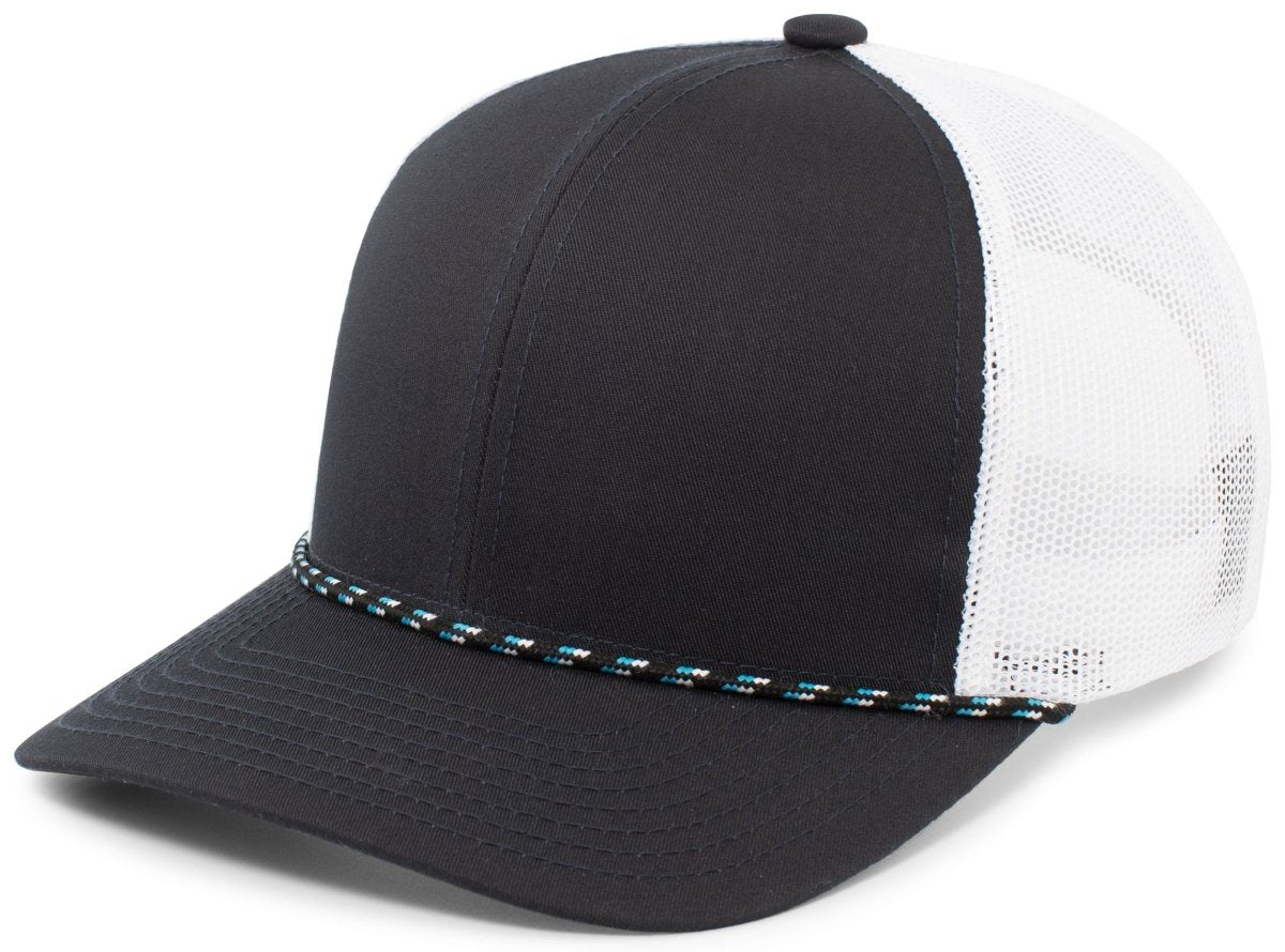 Pacific Headwear Trucker Snapback Braid Cap 104BR NAVY/WHITE/NAVY OS