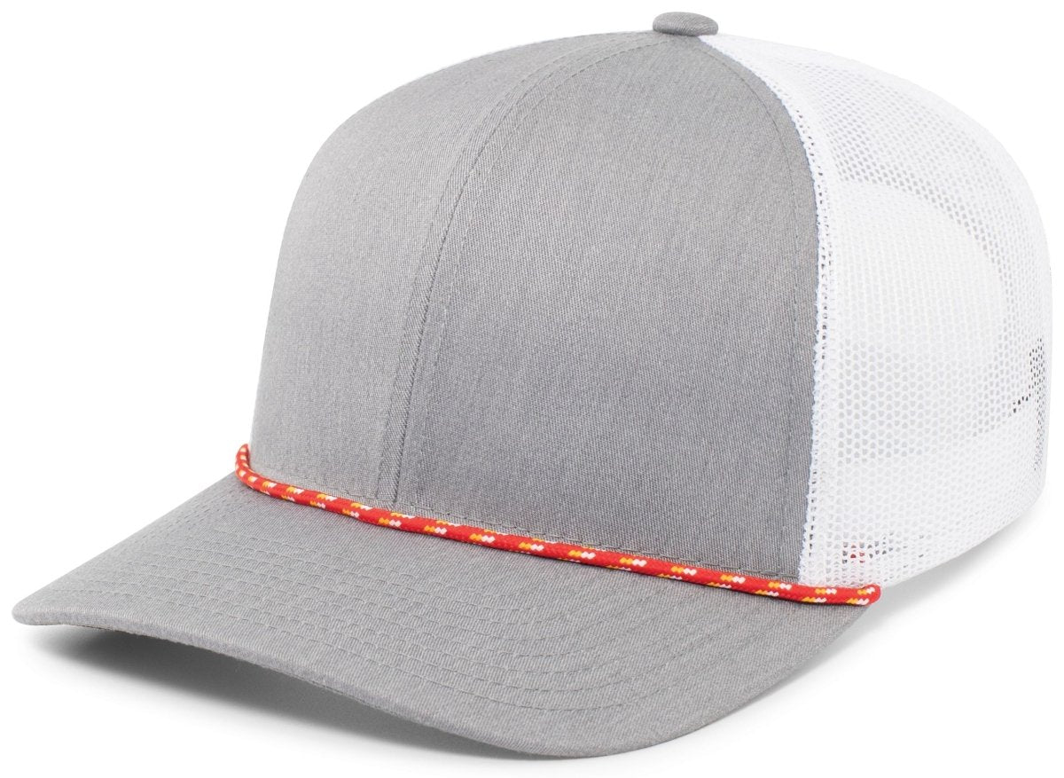 Pacific Headwear Trucker Snapback Braid Cap 104BR RED/HEATHER GREY/WHITE OS