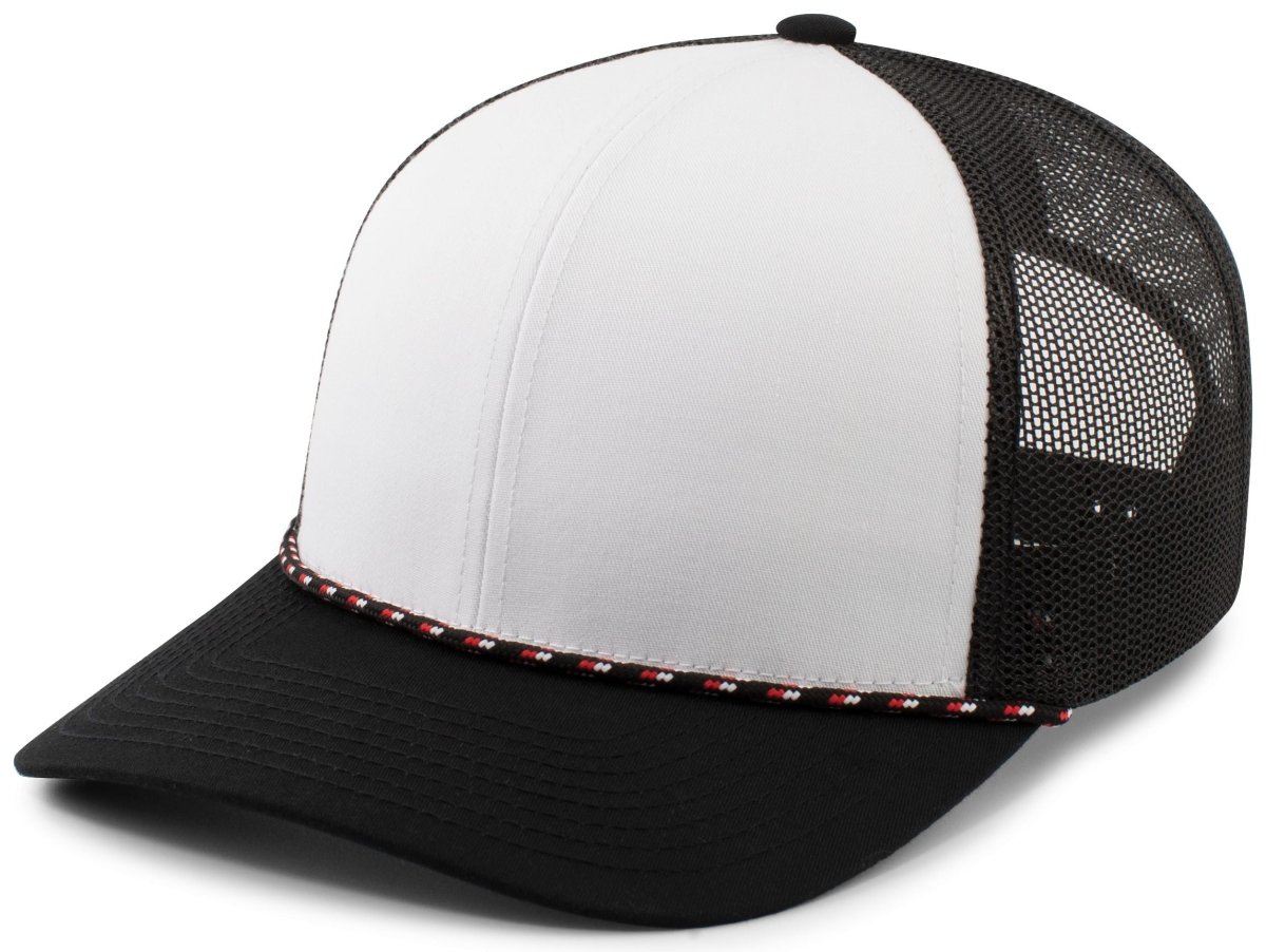 Pacific Headwear Trucker Snapback Braid Cap 104BR WHITE/BLACK/BLACK OS