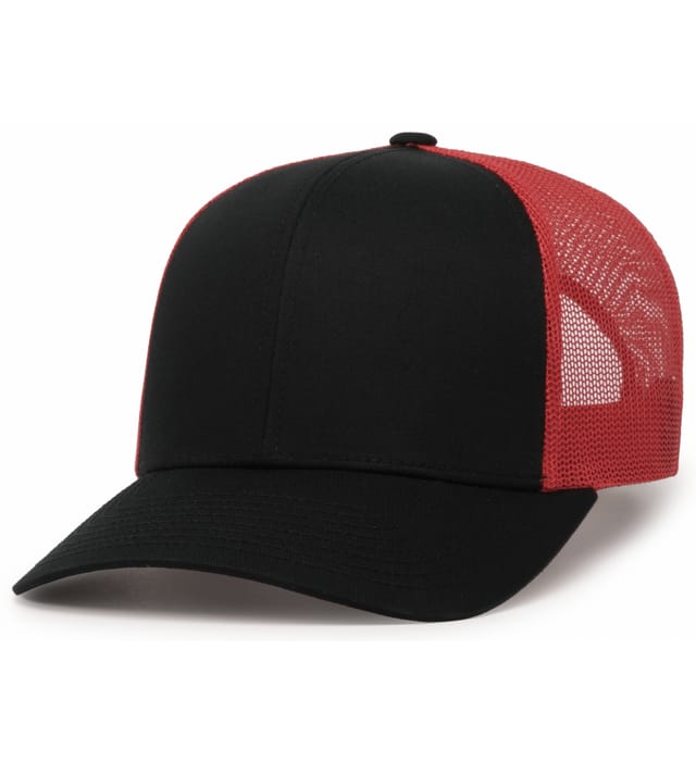 Pacific Headwear Trucker Snapback Cap | Pacific Headwear 104C Black/Red/Black OSFM Caps