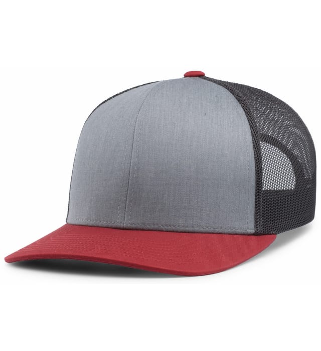 Pacific Headwear Trucker Snapback Cap | Pacific Headwear 104C Heather Grey/Lt Charcoal/Varsity OSFM Caps