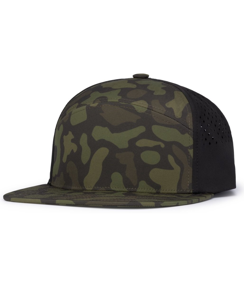 Pacific Headwear WEEKENDER PERFORATED 6 - PANEL ARCH CAP - Pacific Headwear P788 WOODLAND/BLACK/WOODLAND OS