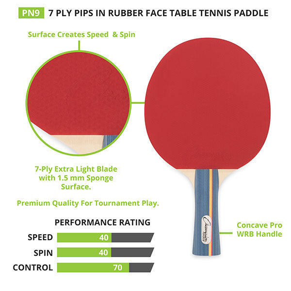 Champion Sports 7-PLY PIPS IN RUBBER FACE TABLE TENNIS PADDLE 4-4-7