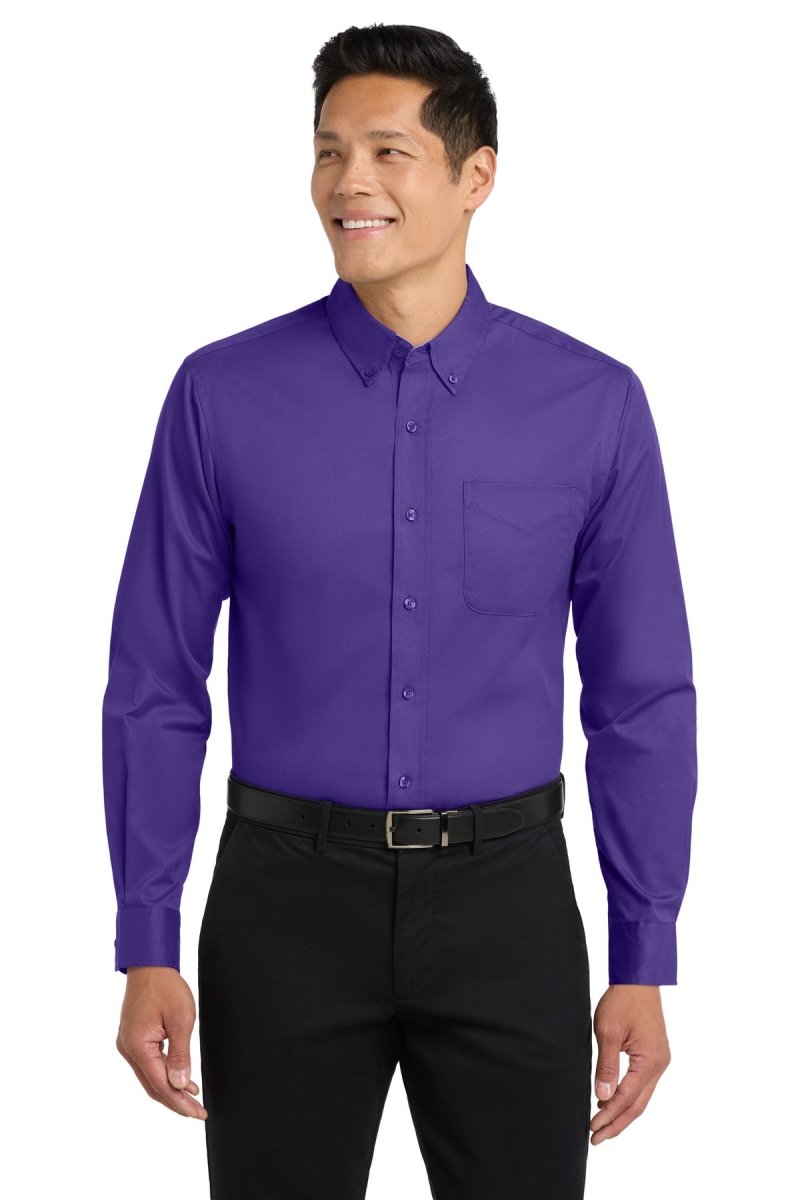 Port Authority ® Extended Size Long Sleeve Easy Care Shirt S608ES - Port Authority S608ES Purple/ Light Stone 10XL Woven Shirts
