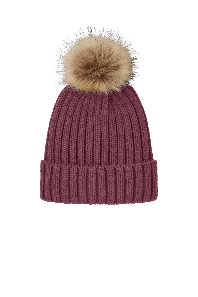 Port Authority ® Faux Fur Pom Beanie C990 - Port Authority C990 Rosewood OSFA Beanies