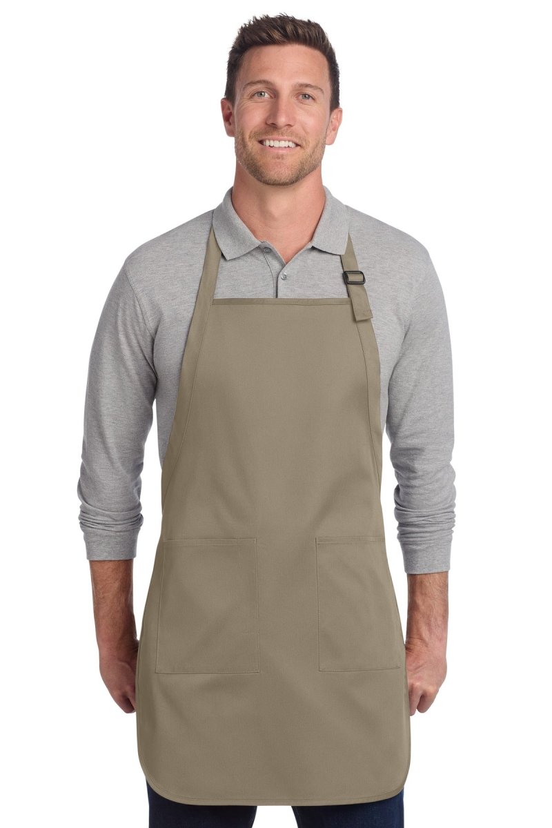 Port Authority ® Full - Length Two - Pocket Bib Apron. A600 - Port Authority A600 Khaki OSFA Aprons