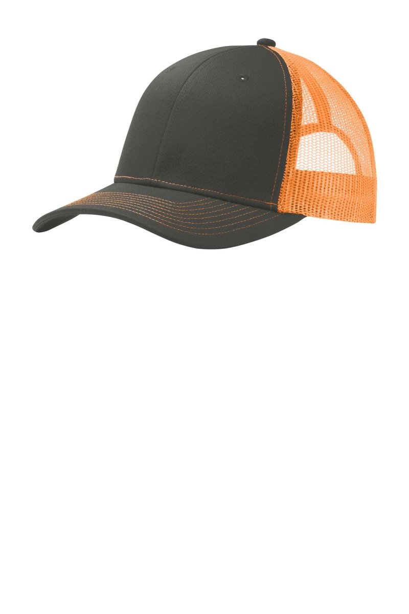 Port Authority ® Snapback Trucker Cap. C402 - Port Authority C402 Grey Steel/ Neon Orange OSFA Hats
