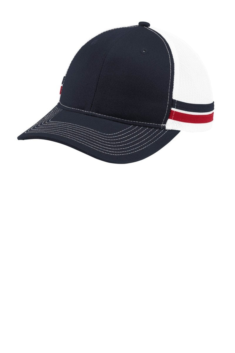 Port Authority ® Two - Stripe Snapback Trucker Cap. C113 - Port Authority C113 Rich Navy/ Flame Red/ White OSFA Hats