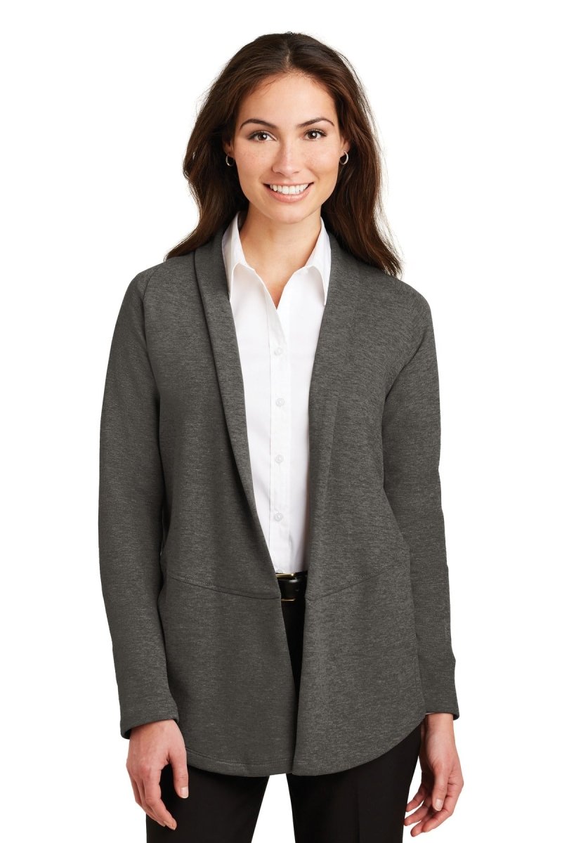 Port Authority ® Women's Interlock Cardigan. L807 - Port Authority L807 Charcoal Heather/ Medium Heather Grey XS Polos/Knits