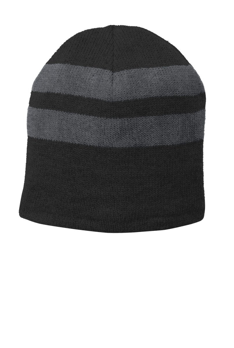 Port & Co ™ Fleece - Lined Striped Beanie Cap. C922 - Port & Company C922 Black/ Athletic Oxford OSFA Beanies