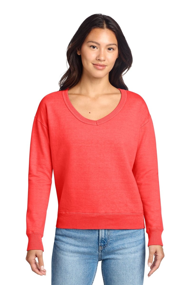 Port & Co ™ Women's Beach Wash ® Garment - Dyed V - Neck Sweatshirt LPC098V - Port & Co LPC098V Poppy XS Sweatshirts