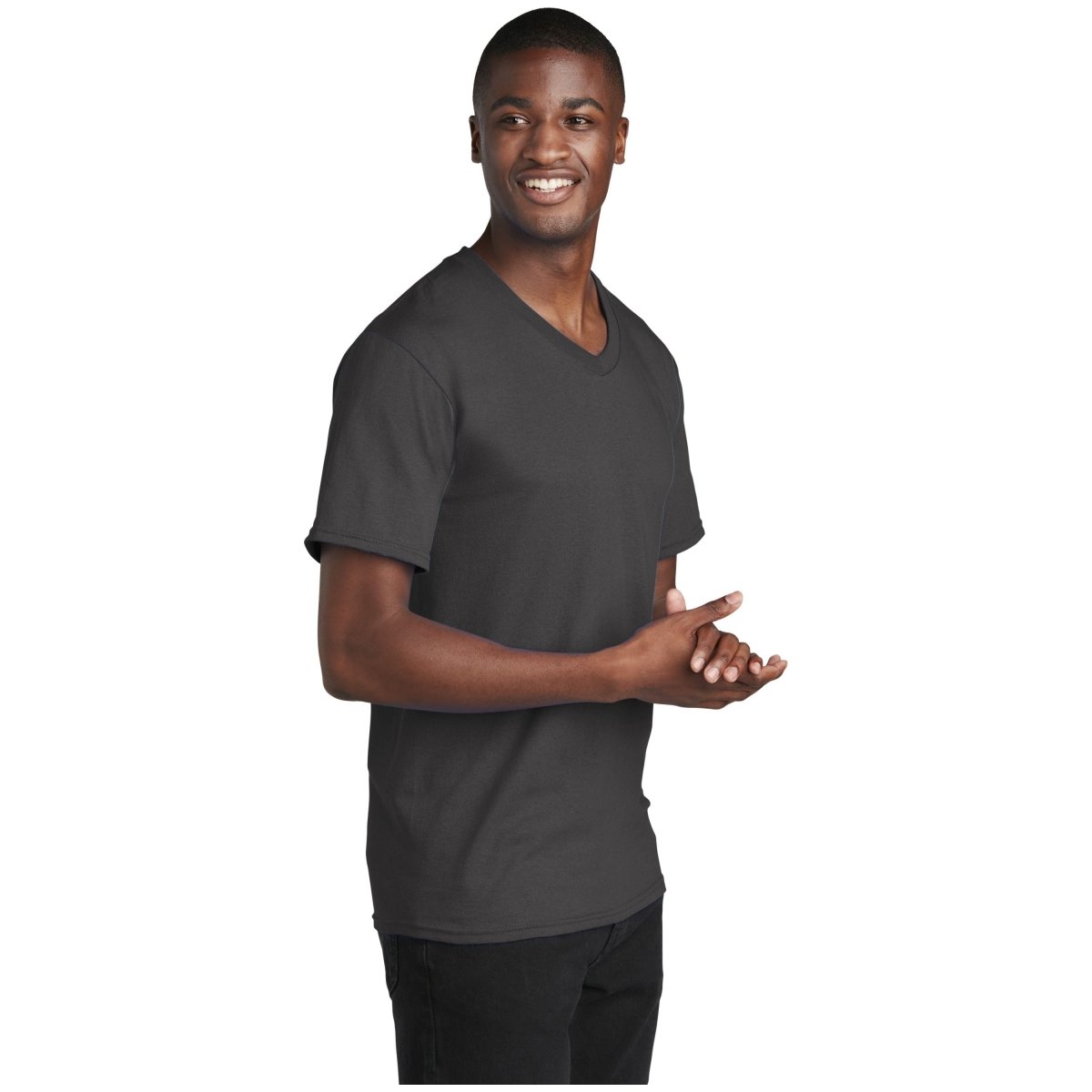 Port & Company® Core Cotton V - Neck Tee PC54V Charcoal S Short Sleeve T-Shirts