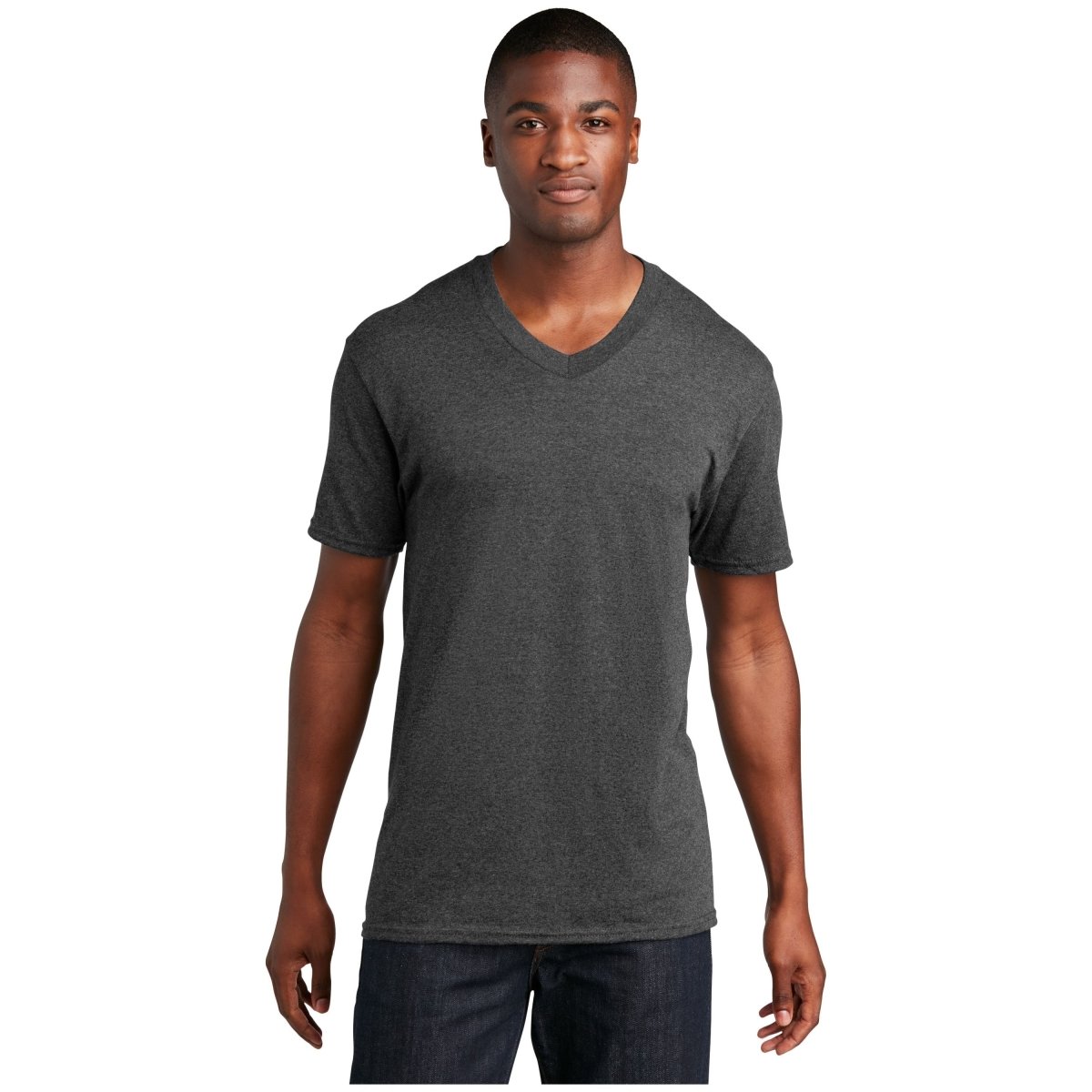 Port & Company® Core Cotton V - Neck Tee PC54V Dark Heather Grey S Short Sleeve T-Shirts