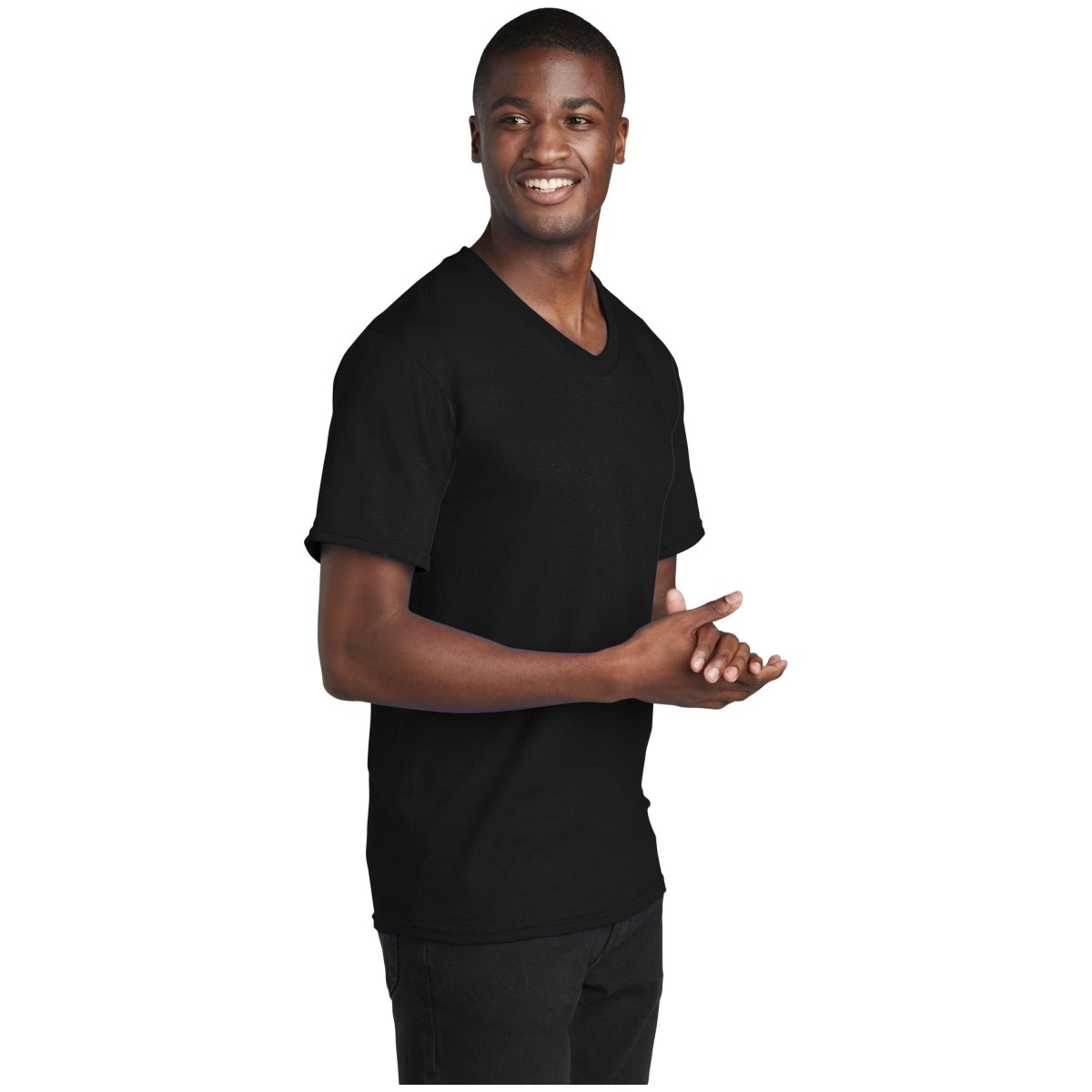 Port & Company® Core Cotton V - Neck Tee PC54V Jet Black S Short Sleeve T-Shirts