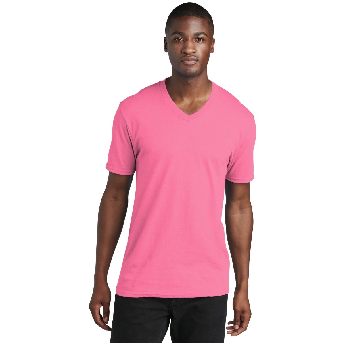 Port & Company® Core Cotton V - Neck Tee PC54V Neon Pink S Short Sleeve T-Shirts