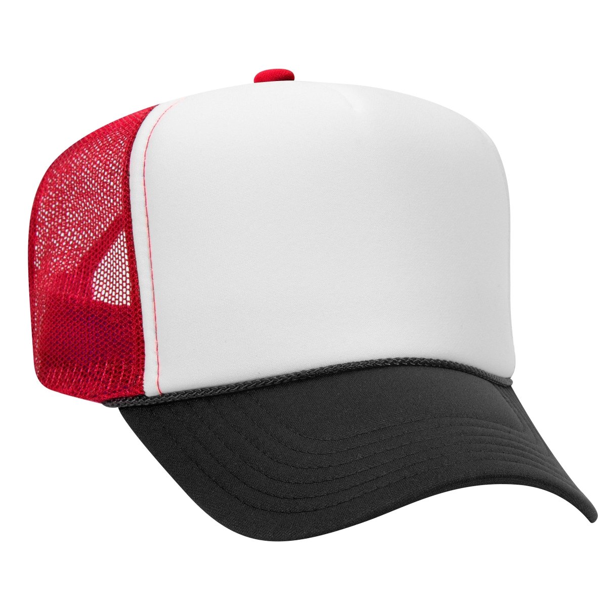 Premium High Profile Foam Trucker Hat Black/White/Red Caps