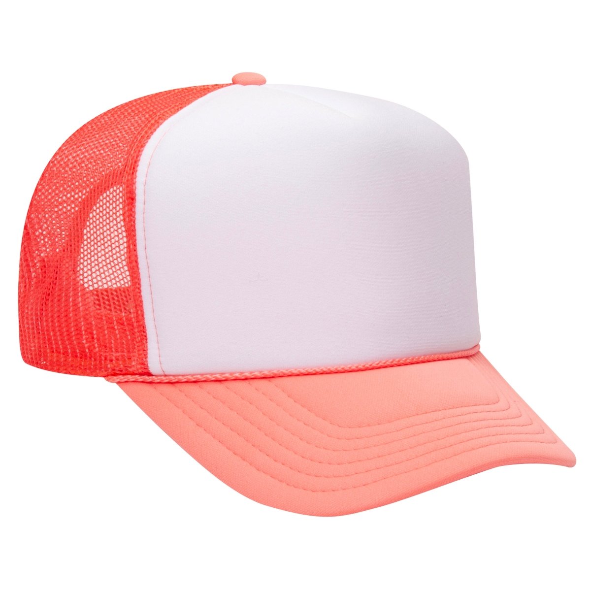 Premium High Profile Foam Trucker Hat Coral/White/Coral Caps