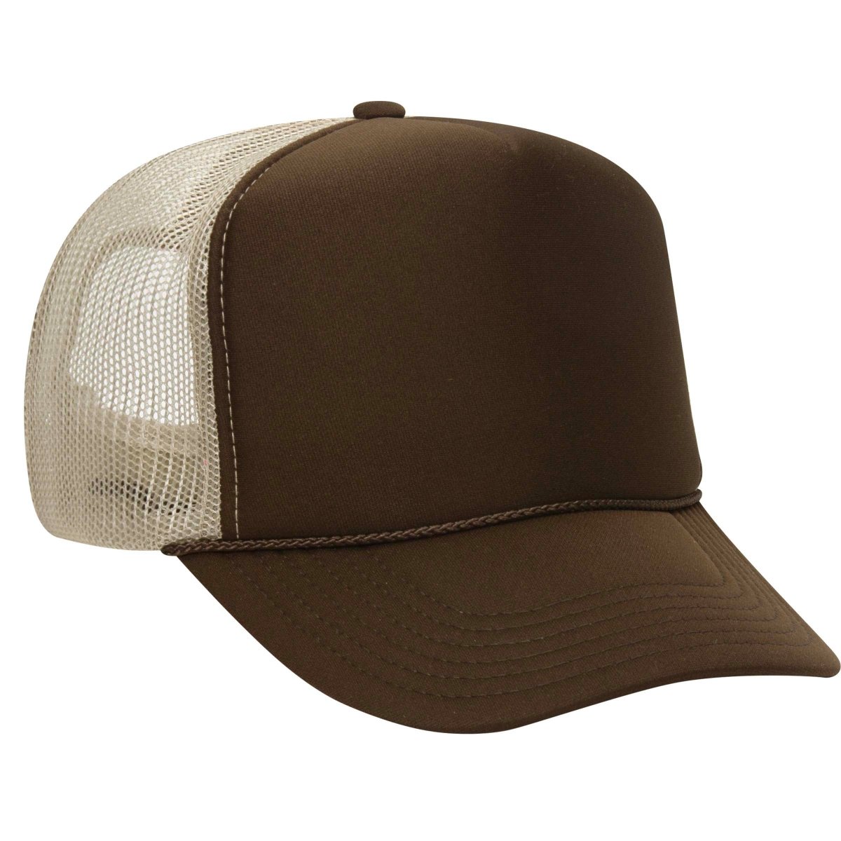 Premium High Profile Foam Trucker Hat Dark Brown/Dark Brown/Khaki Caps