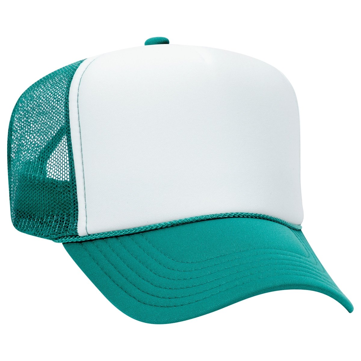 Premium High Profile Foam Trucker Hat Jade/White/Jade Caps