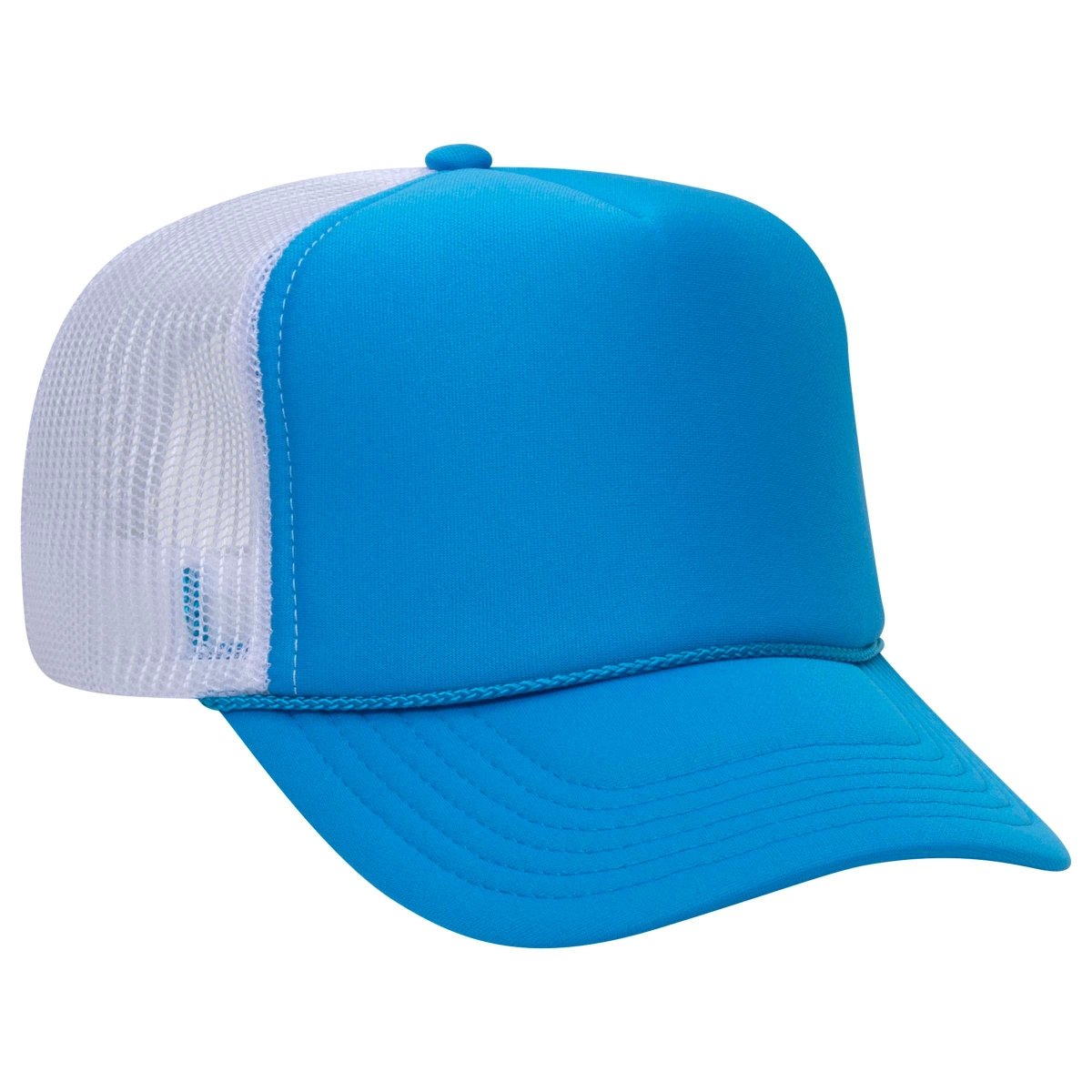 Premium High Profile Foam Trucker Hat Neon Blue/Neon Blue/White Caps