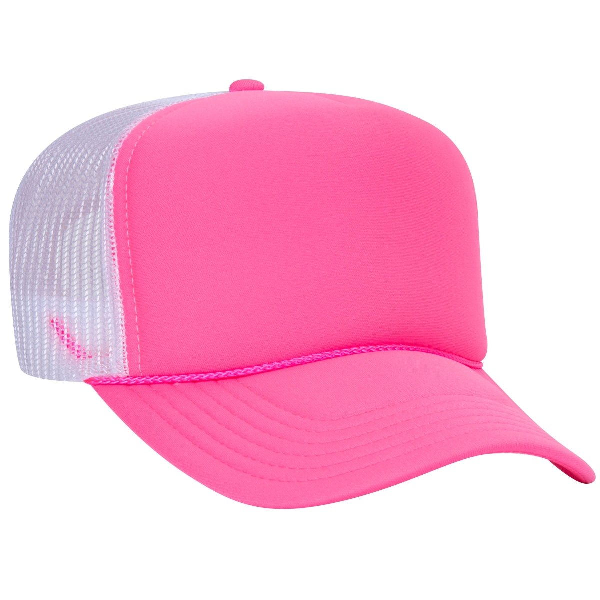 Premium High Profile Foam Trucker Hat Neon Pink/Neon Pink/White Caps