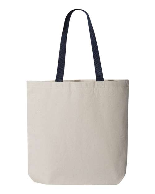 Q - Tees 11L Canvas Tote with Contrast - Color Handles - Q - Tees Q4400 Natural/ Navy One Size Tote